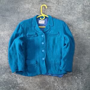 Vintage 60s King's Montana Blazer Jacket Womens S 38 Blue Wool Crop Coat Cottage